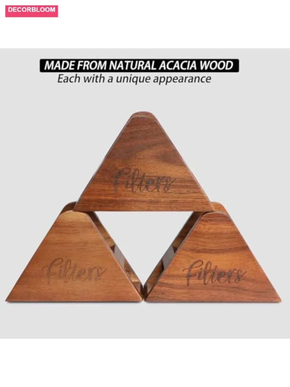 Acacia Wood Coffee Filter Holder, Large Capacity Organizer for Pour Over